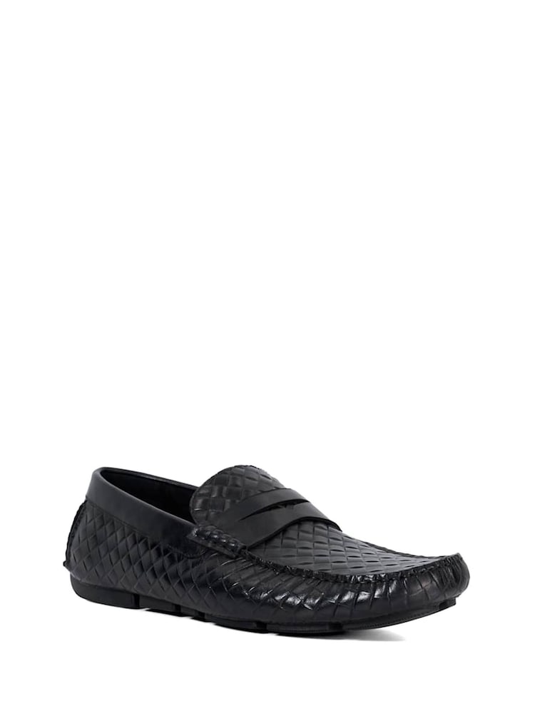 Dune London Black Bradlay Woven Saddle Driver Loafers - Image 2 of 6