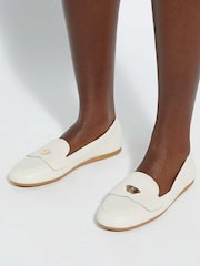 Dune London White Gina Metal Trim Soft Loafers - Image 1 of 6