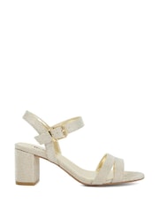 Dune London Gold Tone Wide Fit Merisa 2 Part Block Heel Sandals - Image 1 of 6