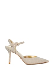 Dune London Glitter Gold Wide Fit Channel Y Back Open Court Heels - Image 2 of 6