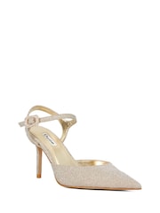 Dune London Glitter Gold Wide Fit Channel Y Back Open Court Heels - Image 3 of 6