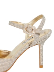 Dune London Glitter Gold Wide Fit Channel Y Back Open Court Heels - Image 6 of 6
