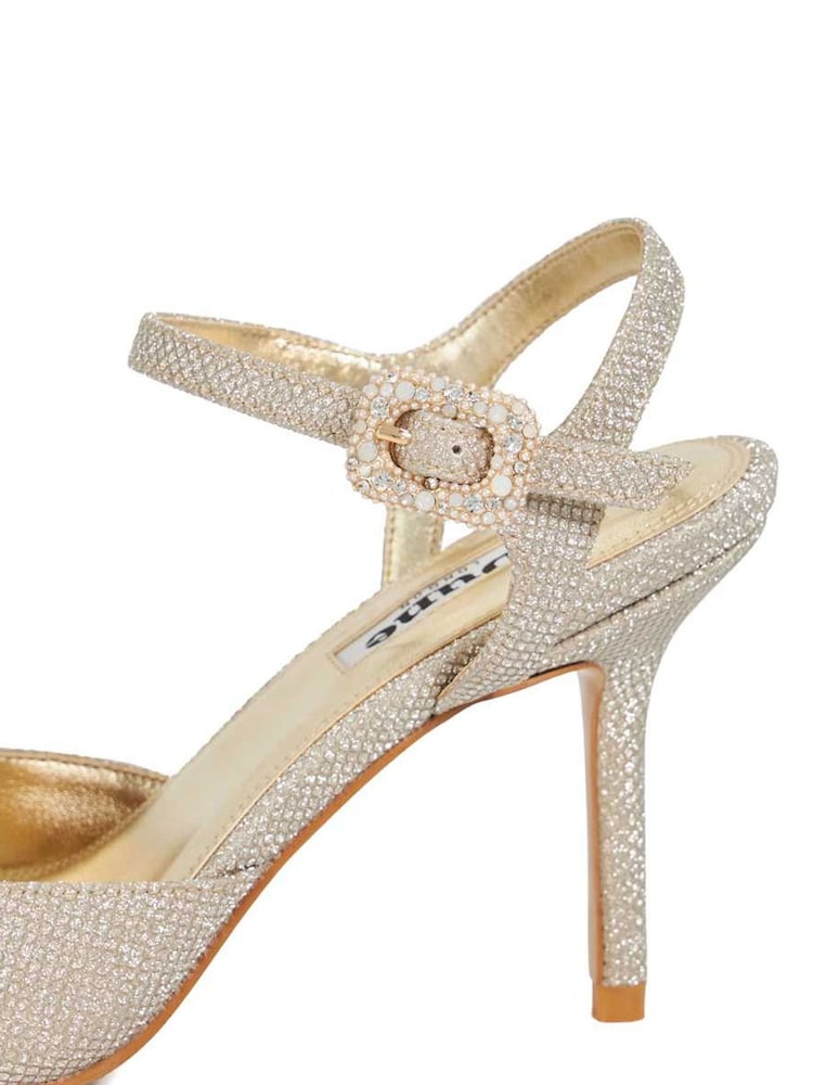 Dune London Glitter Gold Wide Fit Channel Y Back Open Court Heels - Image 6 of 6