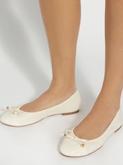 Dune London Cream Wide Fit Hallo Charm Trim Ballet Shoes - Image 6 of 6