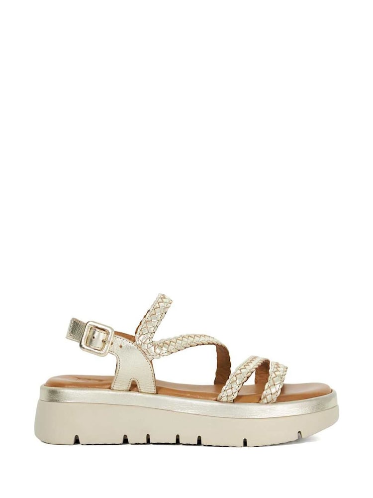 Dune London Gold Lexture Soft Woven Strap Platform Sandals - Image 1 of 6