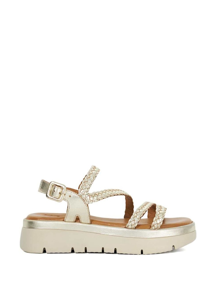Dune London Gold Lexture Soft Woven Strap Platform Sandals - Image 2 of 6