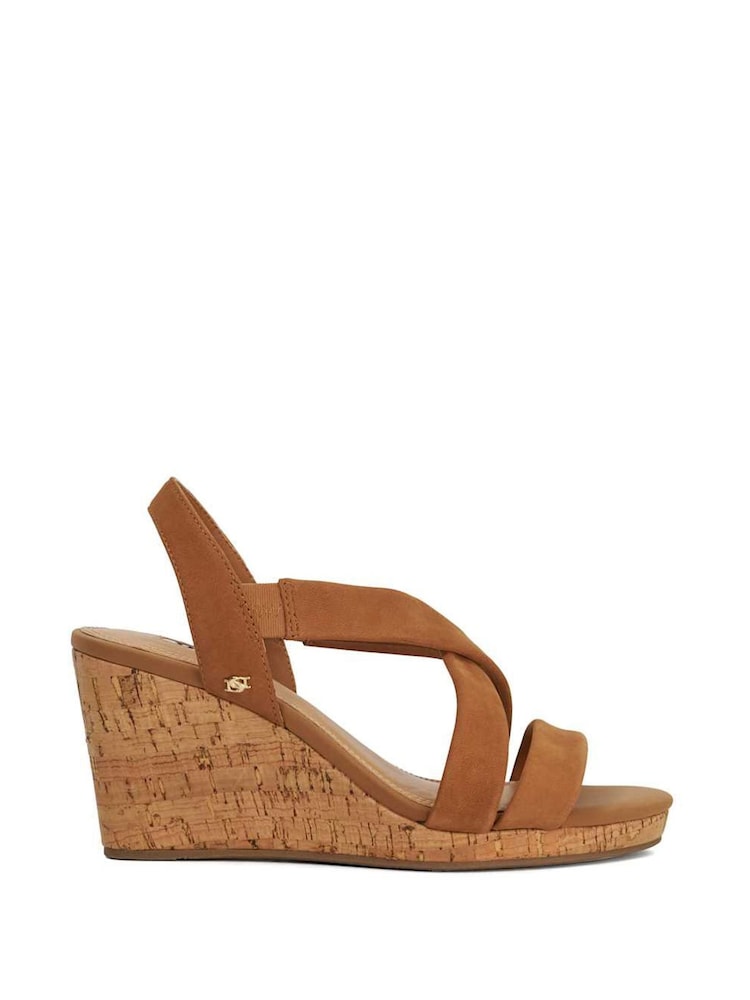 Dune London Brown Dark Regular Fit Kamies Cross Strap Wedge Sandals - Image 4 of 5