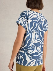 White Stuff Blue Nelly Notch Neck 100% Cotton T-Shirt - Image 2 of 6