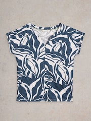 White Stuff Blue Nelly Notch Neck 100% Cotton T-Shirt - Image 5 of 6