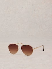 White Stuff Gold Aviator Style Glasses - Image 2 of 4