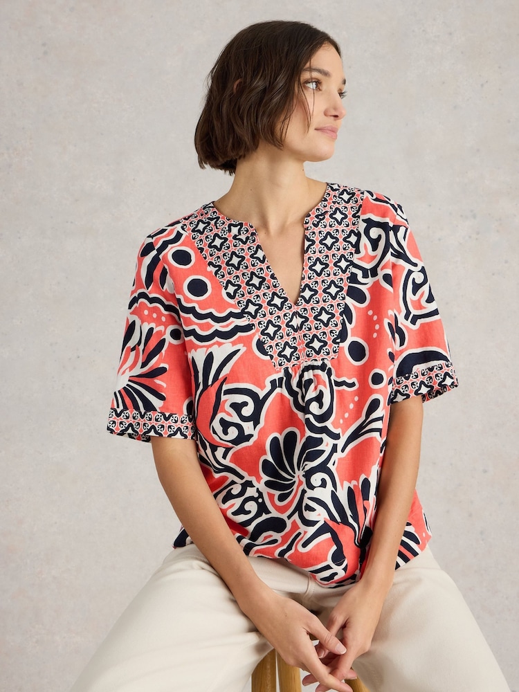 White Stuff Red Ash Linen Blend Top - Image 1 of 6