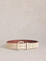 White Stuff White Punch Out Floral Print Belt - Image 1 of 3