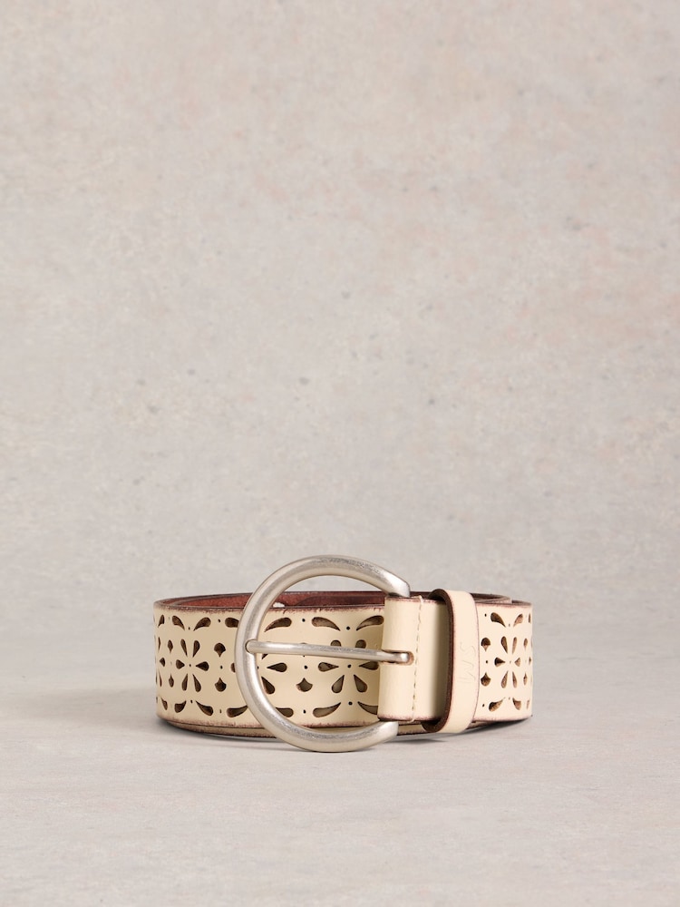 White Stuff White Punch Out Floral Print Belt - Image 3 of 3