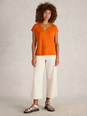 White Stuff Orange Iris 100% Linen T-Shirt - Image 1 of 6