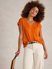 White Stuff Orange Iris 100% Linen T-Shirt - Image 2 of 6