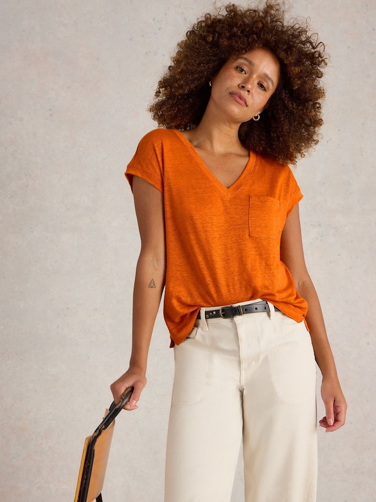 White Stuff Orange Iris 100% Linen T-Shirt - Image 2 of 6