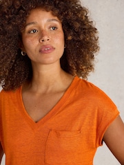 White Stuff Orange Iris 100% Linen T-Shirt - Image 4 of 6