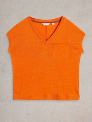 White Stuff Orange Iris 100% Linen T-Shirt - Image 5 of 6
