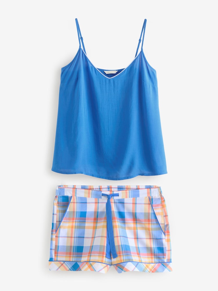 Cyberjammies Blue Solid Cami and Check Sleep Shorts - Image 1 of 3