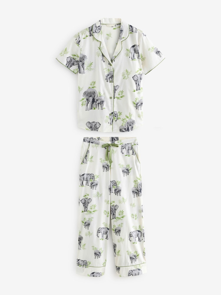 Cyberjammies Cream Printed Wide Leg Bottoms Pyjama Set - Image 1 of 3