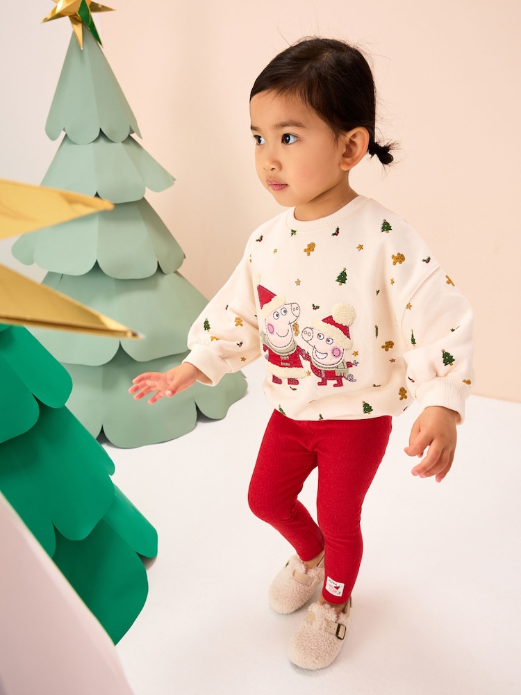 Cream/Red Christmas Peppa Pig Crew Sweatshirt & Leggings Set (3mths-7yrs) - Image 1 of 10