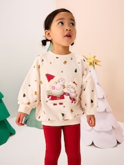 Cream/Red Christmas Peppa Pig Crew Sweatshirt & Leggings Set (3mths-7yrs) - Image 2 of 10