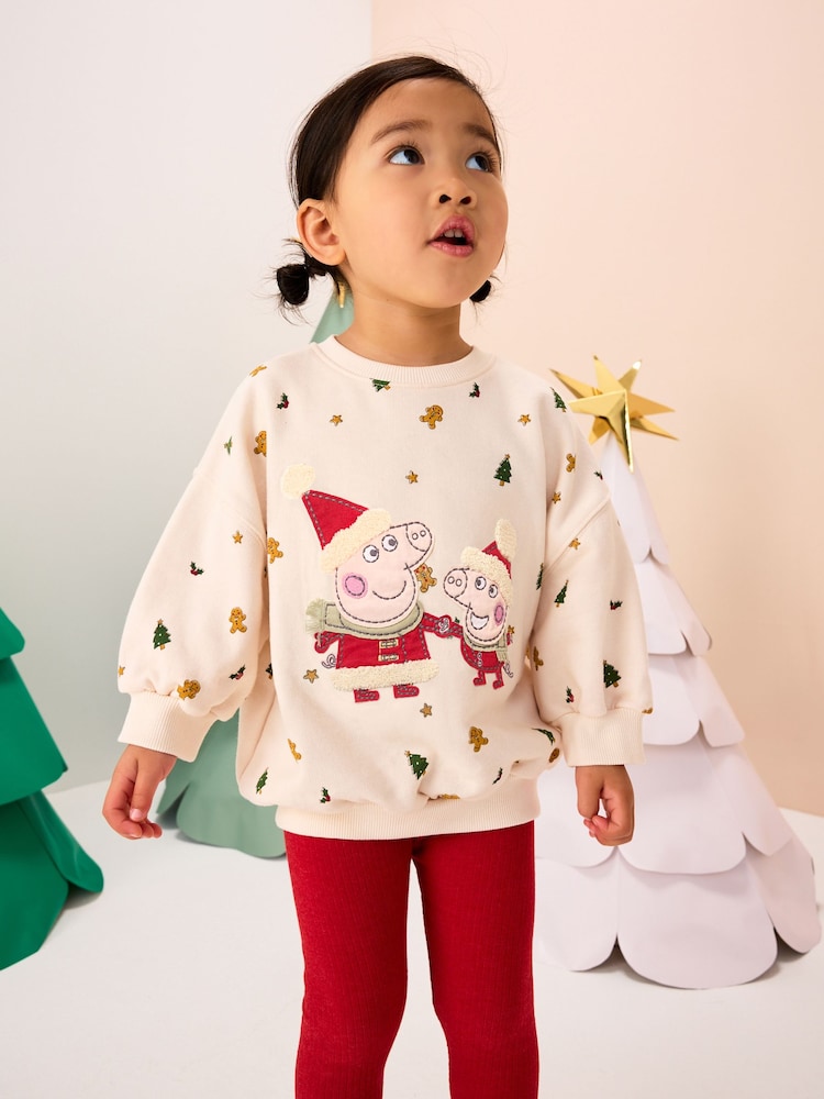 Cream/Red Christmas Peppa Pig Crew Sweatshirt & Leggings Set (3mths-7yrs) - Image 2 of 10