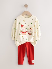 Cream/Red Christmas Peppa Pig Crew Sweatshirt & Leggings Set (3mths-7yrs) - Image 6 of 10