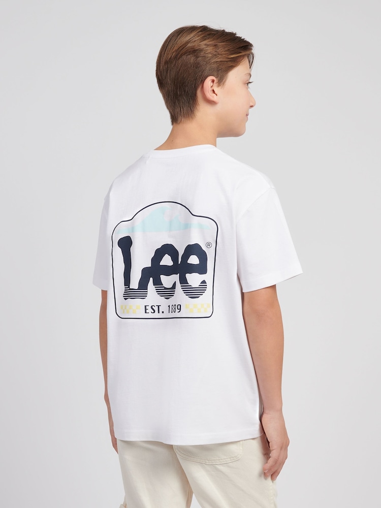 Lee White Boys Wave Graphic Print 100% Cotton T-Shirt - Image 2 of 6