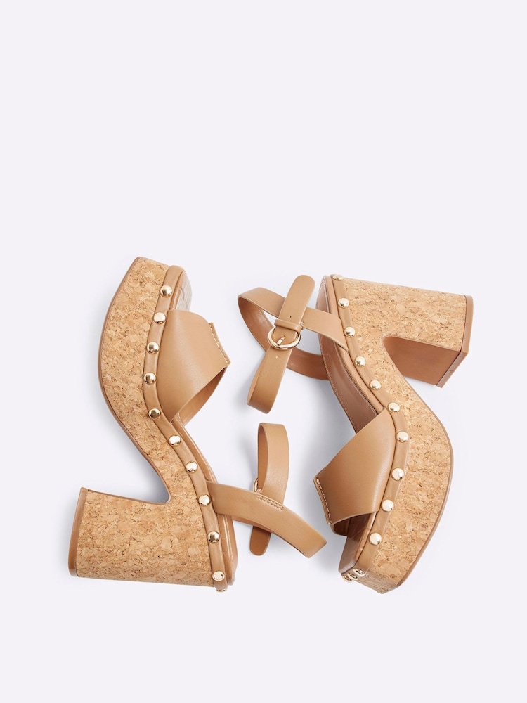 River Island Brown Cork Platform Sandals - Image 3 of 5