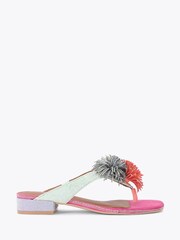 Kurt Geiger London Pink Pom Pom T-Bar Flat Sandals - Image 1 of 4