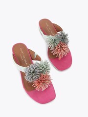 Kurt Geiger London Pink Pom Pom T-Bar Flat Sandals - Image 2 of 4