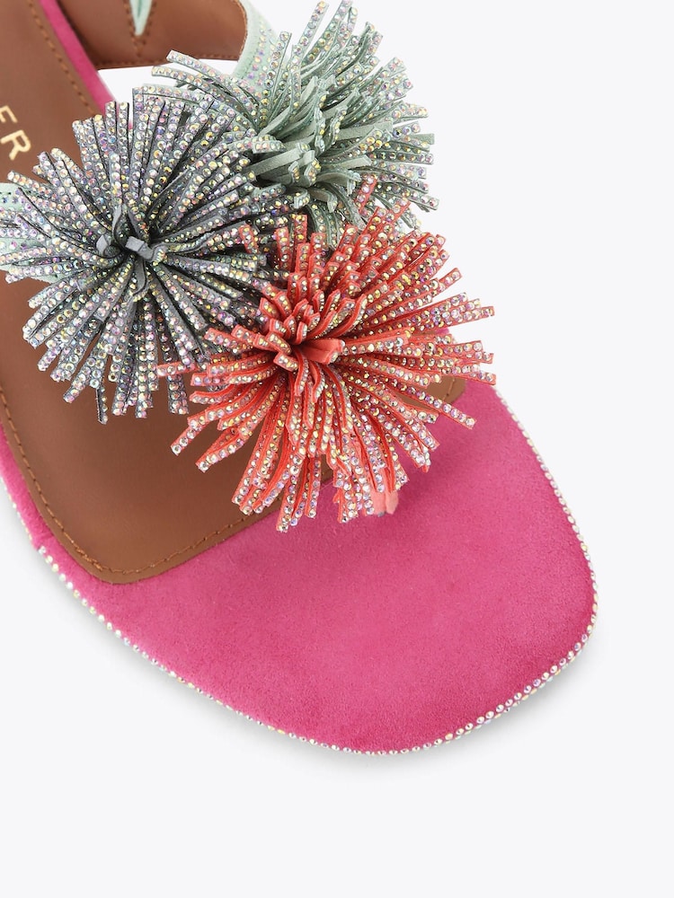 Kurt Geiger London Pink Pom Pom T-Bar Flat Sandals - Image 4 of 4