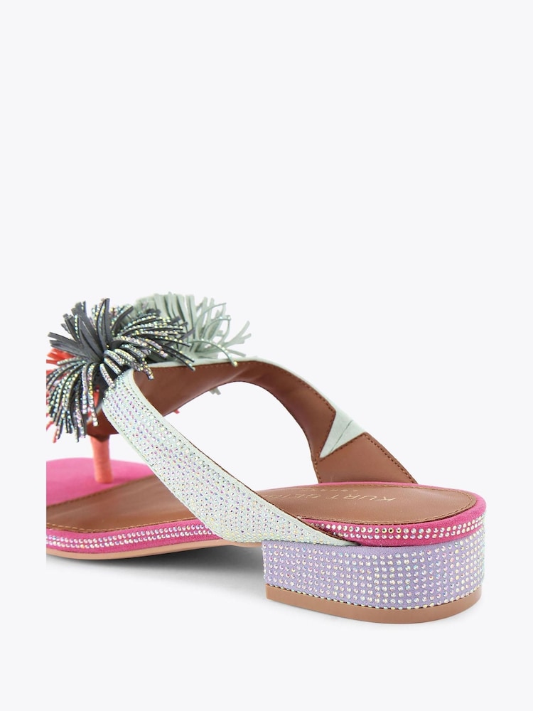 Kurt Geiger London Pink Pom Pom T-Bar Flat Sandals - Image 4 of 4 Kurt Geiger London Pink Pom Pom T-Bar Flat Sandals - Image 4 of 4