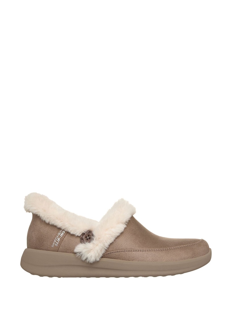 Skechers Brown Suede Slip Ins Cozy Escape Slippers - Image 1 of 5 Skechers Brown Suede Slip Ins Cozy Escape Slippers - Image 1 of 5
