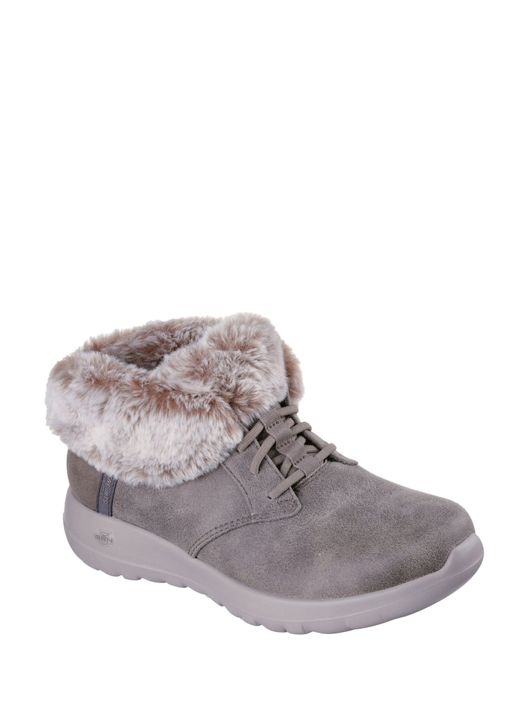 Skechers Grey On The Go Joy Cozy Charm Slip-In Boots - Image 1 of 5 Skechers Grey On The Go Joy Cozy Charm Slip-In Boots - Image 1 of 5