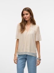 VERO MODA Cream Short Sleeve Dobby Blouse - Image 1 of 4