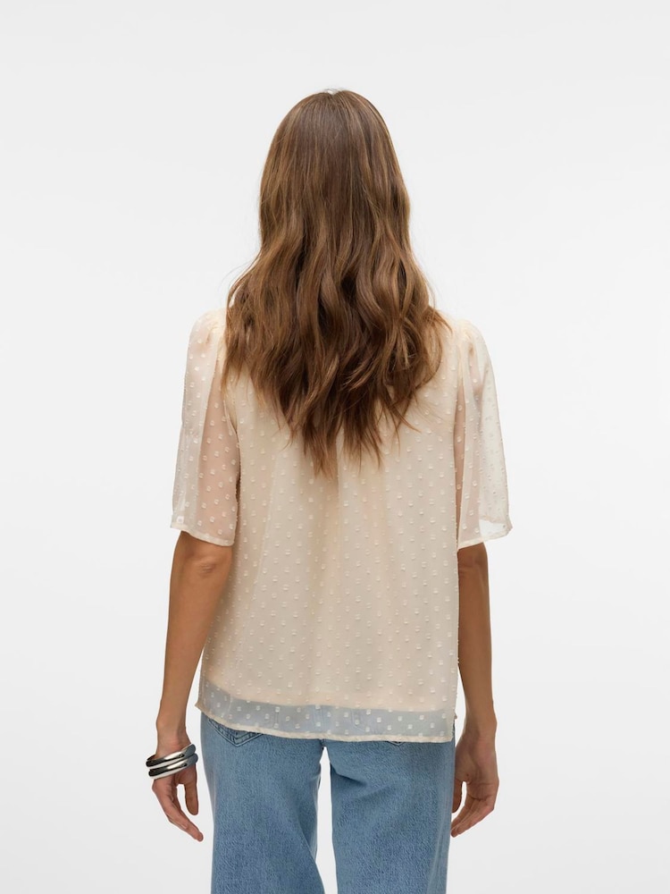 VERO MODA Cream Short Sleeve Dobby Blouse - Image 2 of 4