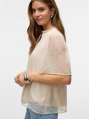 VERO MODA Cream Short Sleeve Dobby Blouse - Image 3 of 4