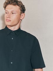 Black EDIT Boxy Fit Seersucker Short Sleeve Shirt - Image 1 of 8
