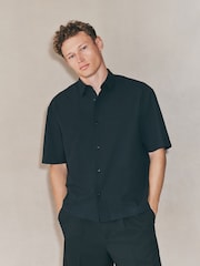 Black EDIT Boxy Fit Seersucker Short Sleeve Shirt - Image 2 of 8