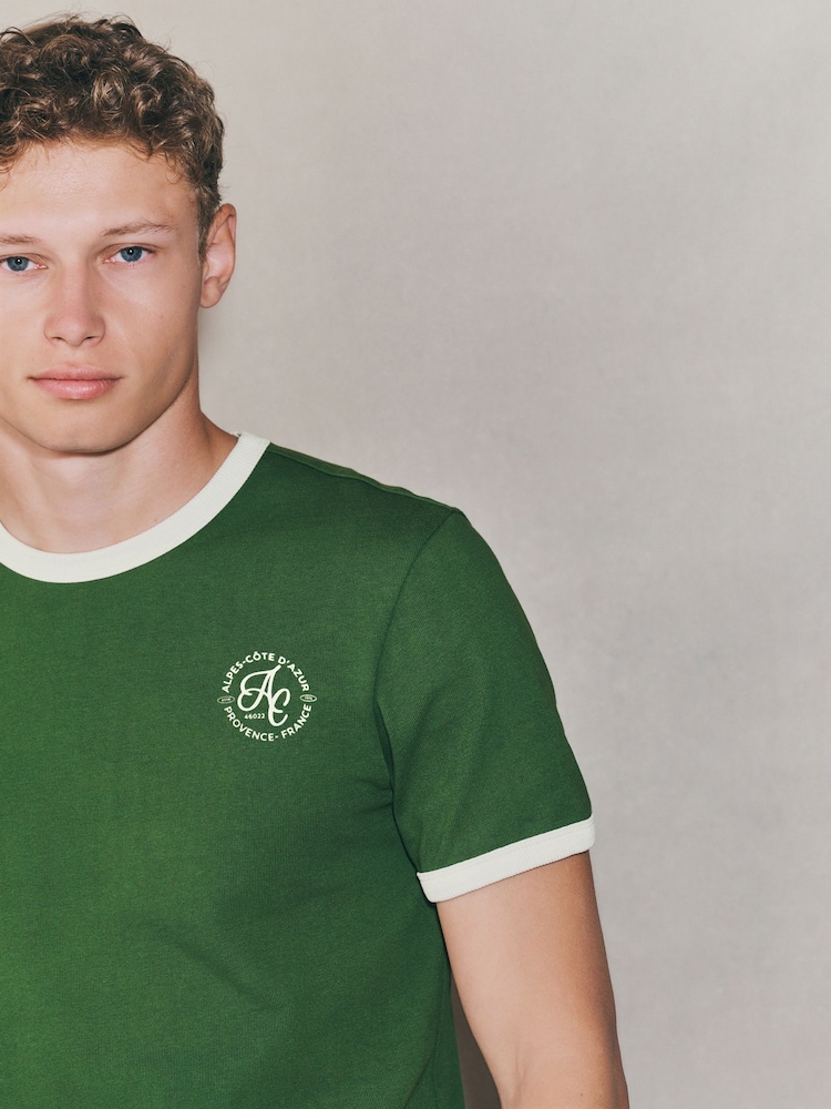 Green EDIT Slim Fit Ringer T-Shirt - Image 1 of 7 Green EDIT Slim Fit Ringer T-Shirt - Image 1 of 7