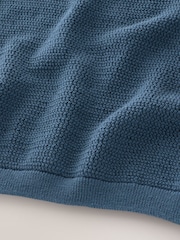 Blue Regular Fit EDIT Short Sleeve Open Knit Polo Shirt - Image 3 of 3