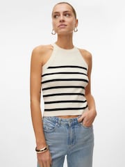 VERO MODA Cream Sleeveless Knitted Tank Top - Image 1 of 4