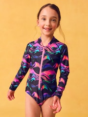 Multi Black Long Sleeved Swimsuit (3-16yrs) - Image 1 of 9
