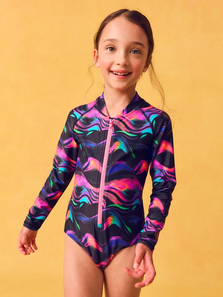 Multi Black Long Sleeved Swimsuit (3-16yrs) - Image 1 of 9