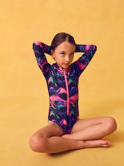 Multi Black Long Sleeved Swimsuit (3-16yrs) - Image 3 of 9