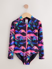 Multi Black Long Sleeved Swimsuit (3-16yrs) - Image 4 of 9