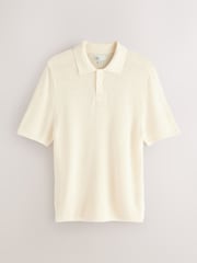 Ecru White Regular Fit EDIT Short Sleeve Open Knit Polo Shirt - Image 1 of 3