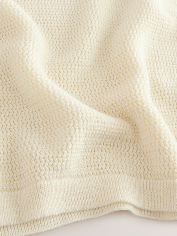 Ecru White Regular Fit EDIT Short Sleeve Open Knit Polo Shirt - Image 3 of 3